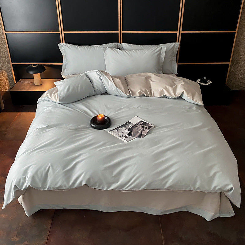 Reversible satin duvet cover set with silky soft finish and hotel closure