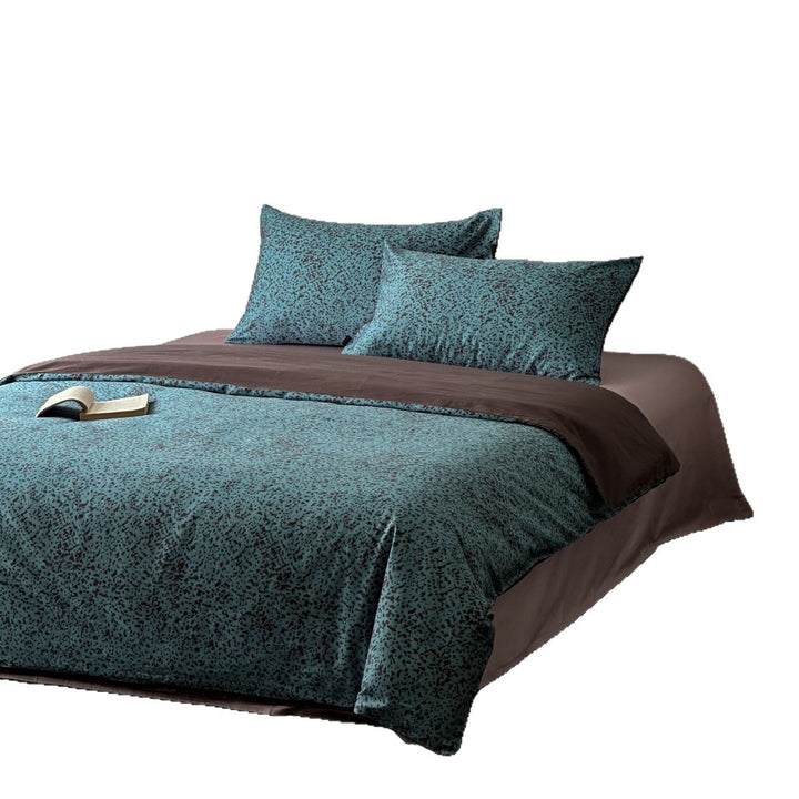 Breathable Cotton Percale Reversible Duvet Cover Set with Mini Speckle Print and Hidden Button Closure