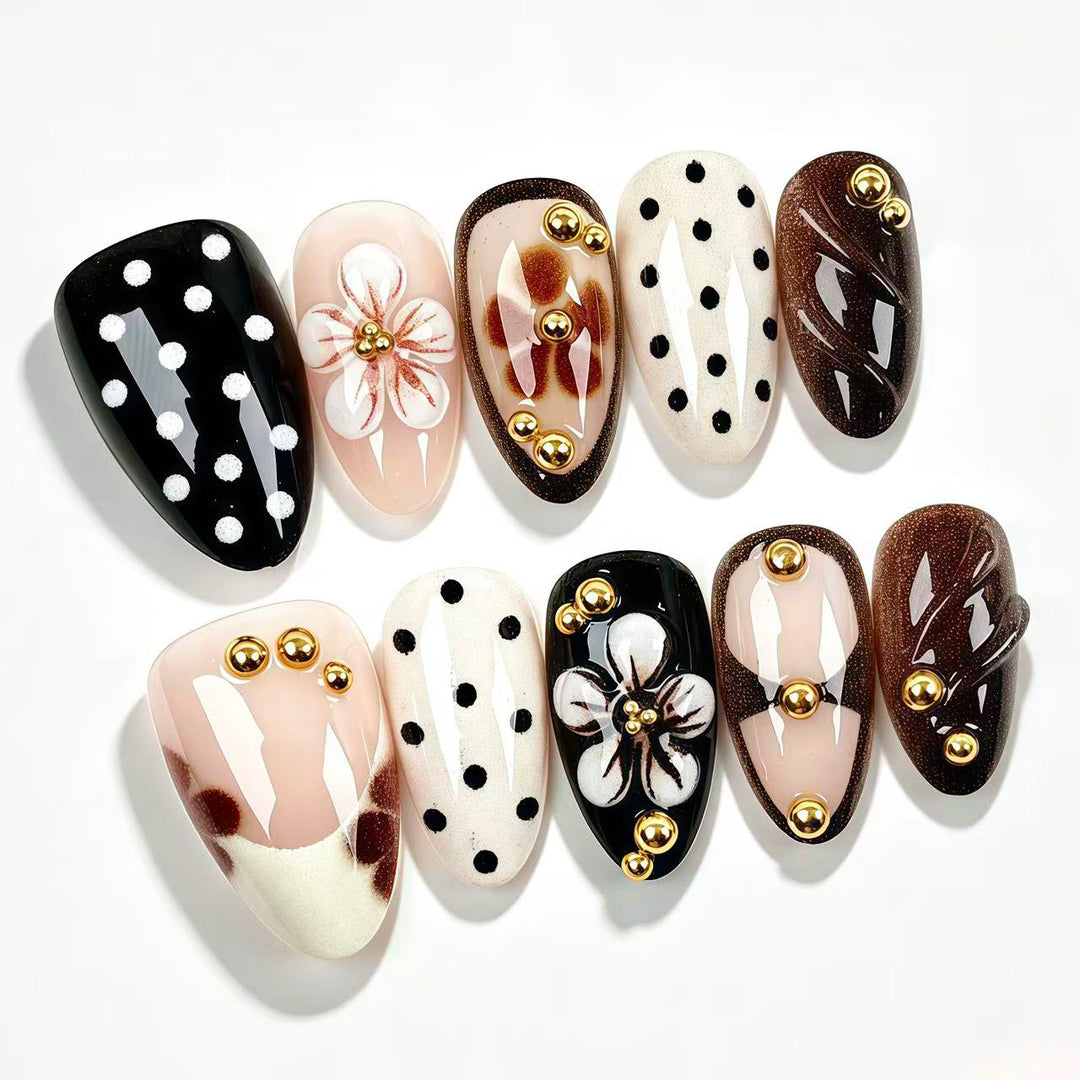 Decorative Press-On Nail Art Set with Floral and Geometric Designs