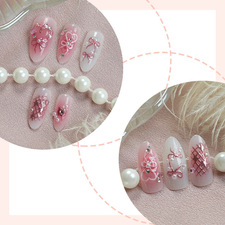 Decorative Press-On Nail Art Set with Elegant Floral and Gem Accents Stornfield