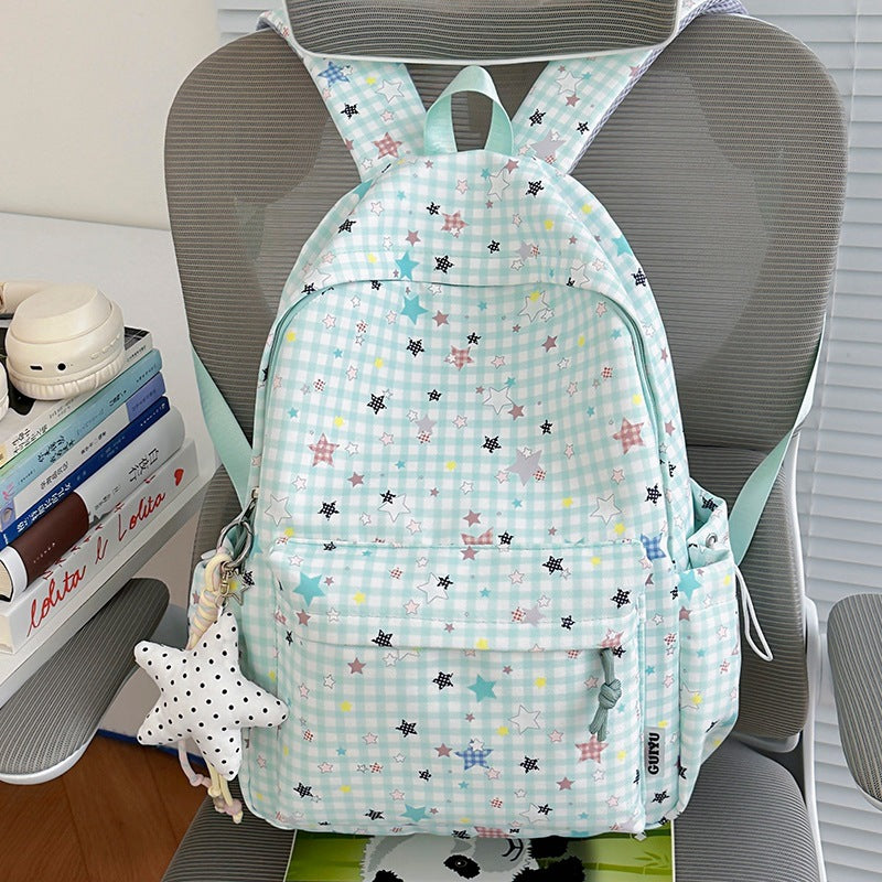 Stylish Checked Star-Patterned Backpack Stornfield