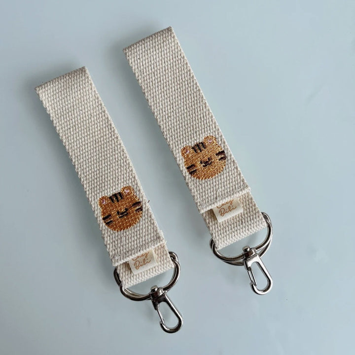 Woven Key Strap with Embroidered Bear Motif and Swivel Metal Clips