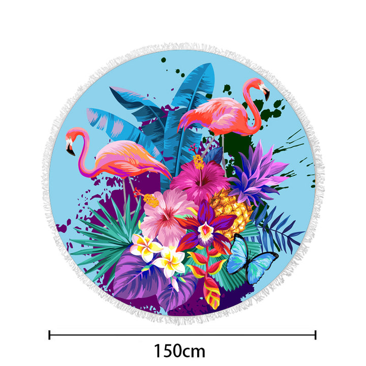 Round beach towel with tropical leaf print and fringe decoration Stornfield
