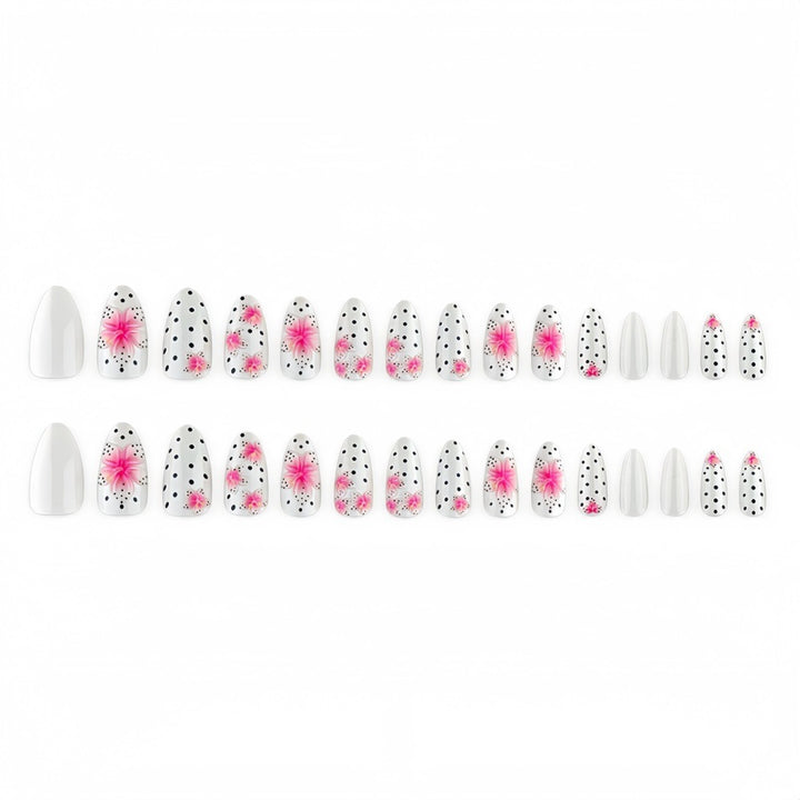 Artificial nail set with floral accents and polka dots Stornfield