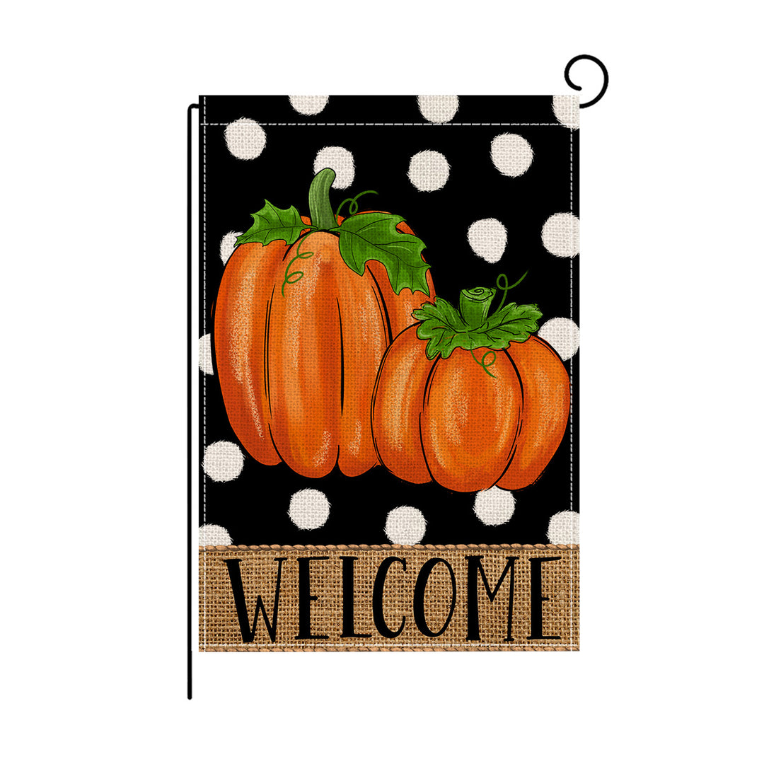 Decorative Burlap Garden Flag Welcome Pumpkin Polka Dot Yard Banner