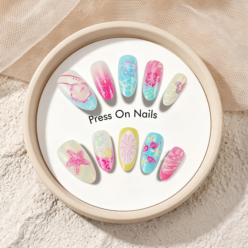 Artistic Summer-Themed Press-On Nails Stornfield
