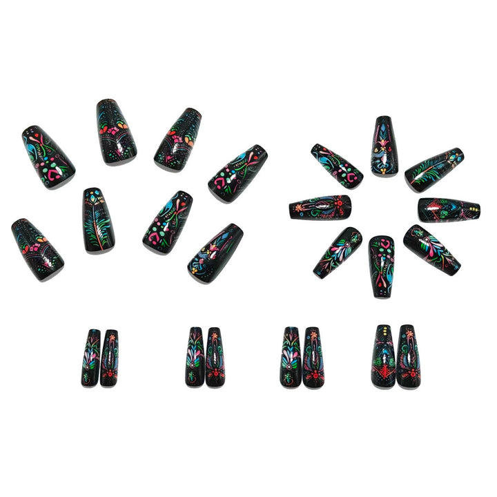 Art nails with delicate floral design and vibrant color plays Stornfield