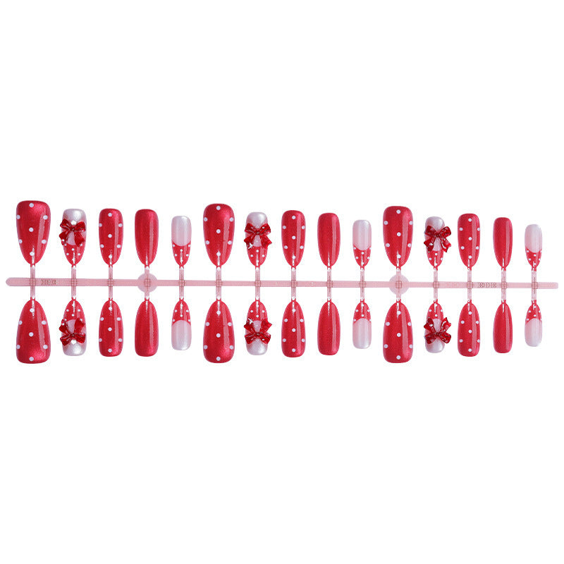 Charming Decorative Press-On Nail Art Set with Bow and Polka Dot Design Stornfield