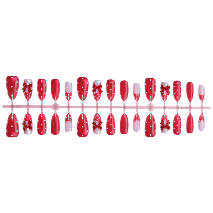 Charming Decorative Press-On Nail Art Set with Bow and Polka Dot Design Stornfield