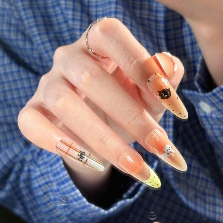 Artistic Cat-Themed Press-On Nails Stornfield