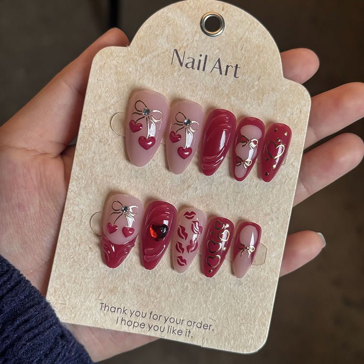Romantic Heart-Themed Press-On Nail Set Stornfield