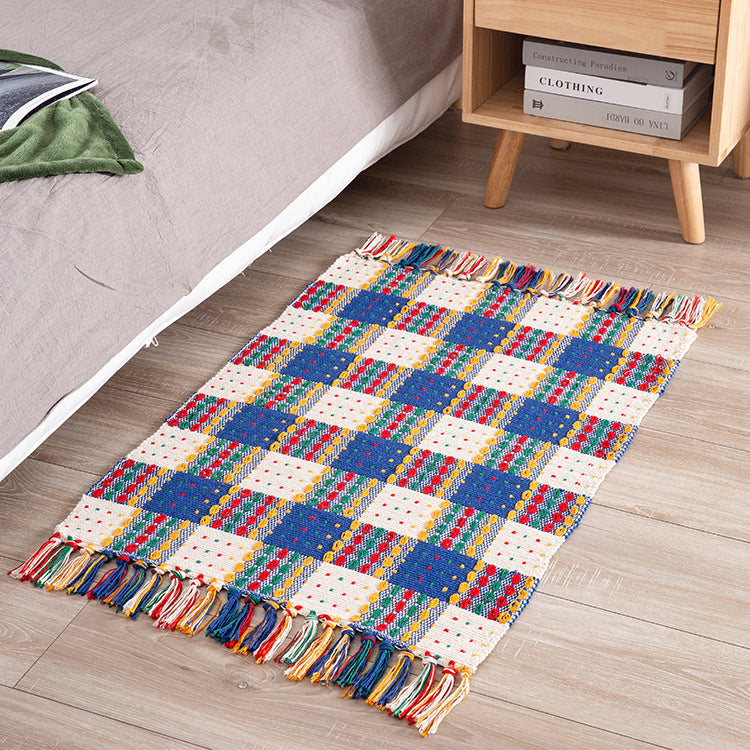 Striped cotton doormat with non-slip bottom and decorative woven edge Stornfield