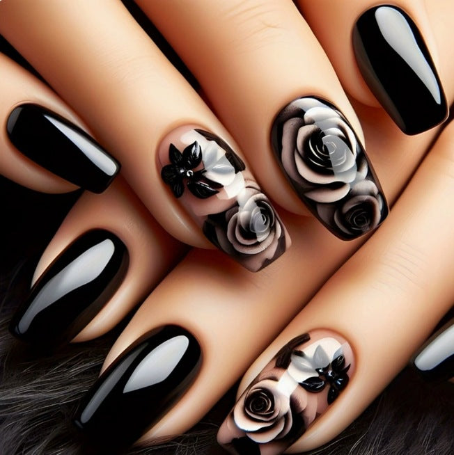 Artistic Floral Press-On Nail Art Enhancements Stornfield
