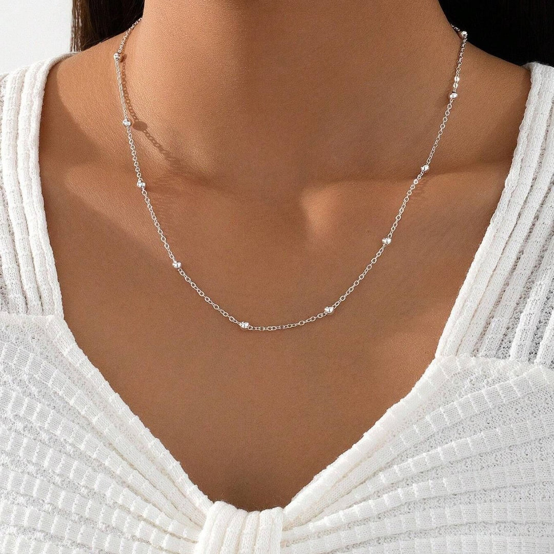 Delicate Silver Beaded Chain Necklace Stornfield