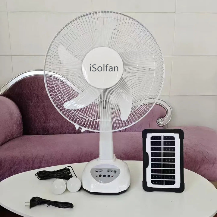 Women portable solar fan with integrated LED light and remote control Stornfield