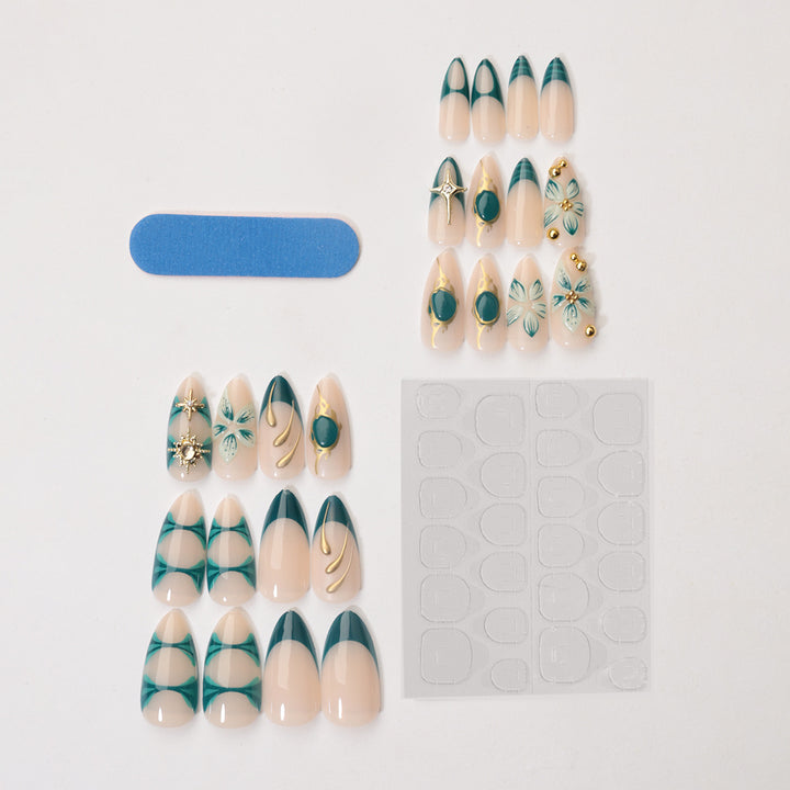 Creative Nail Art Set with Elaborate Flower and Gold Decorations Stornfield