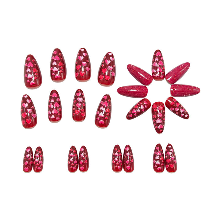 Artificial nails with heart motif and glitter effects Stornfield