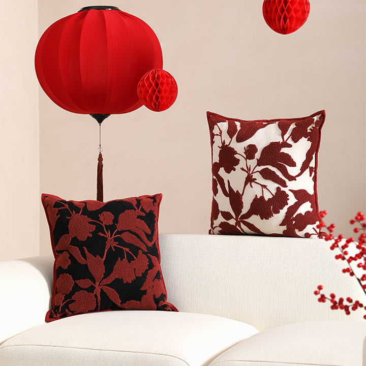 Decorative cushion cover with floral chenille tufting and velvet texture Stornfield