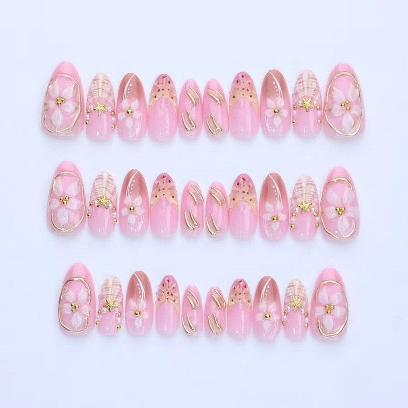 Artificial nail set with luxurious 3D flowers and elegant accents Stornfield