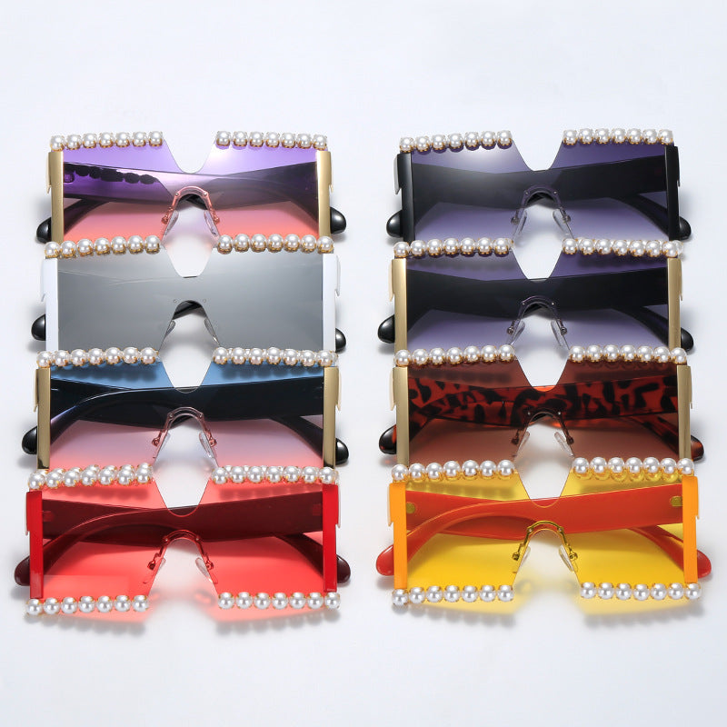Ladies extravagant rectangular sunglasses with pearl decoration and UV protection Stornfield