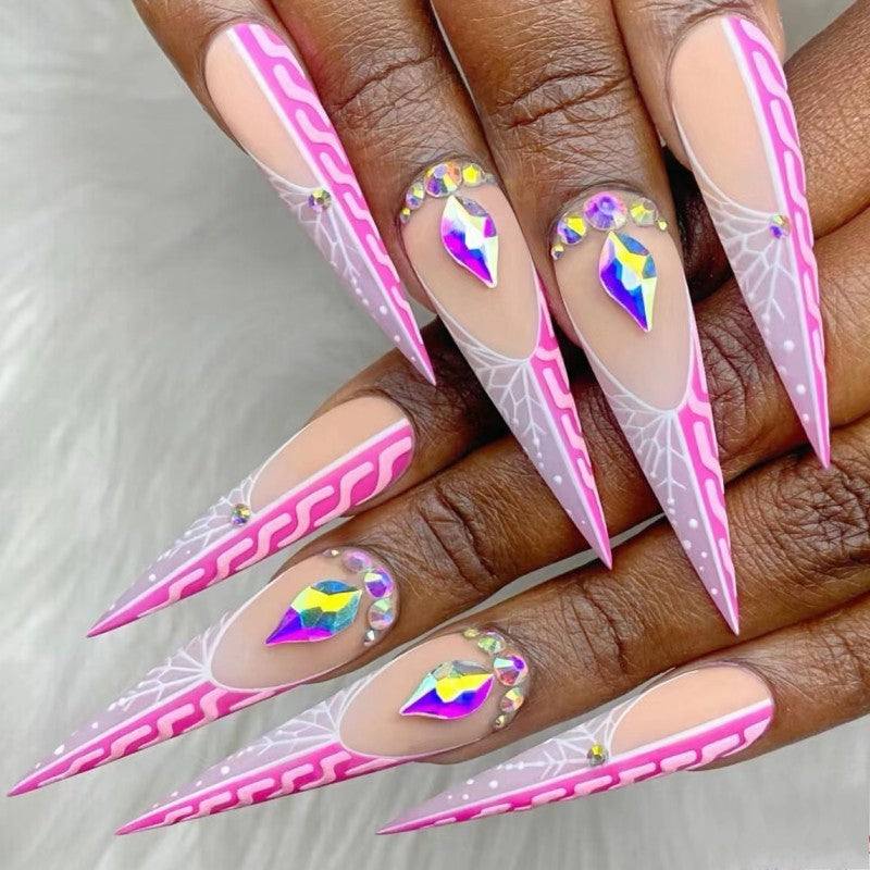 Creative Stiletto Art Nails with Geometric Patterns Stornfield