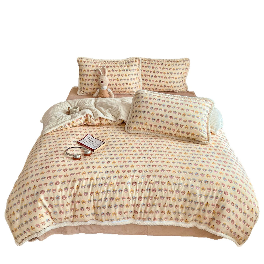 Plush Reversible Sherpa Duvet Cover Set with Quilted Waffle Comforter and Scalloped Pillow Shams