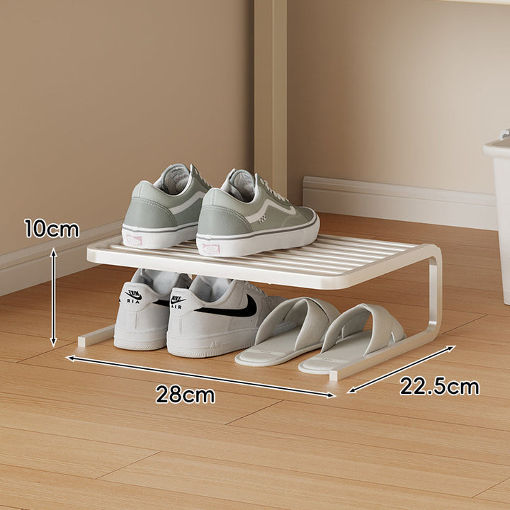 Compact Low-Profile Two-Tier Powder-Coated Metal Shoe Organizer