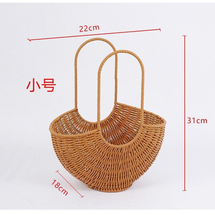 Women Elegant braided rattan basket with double handle Stornfield