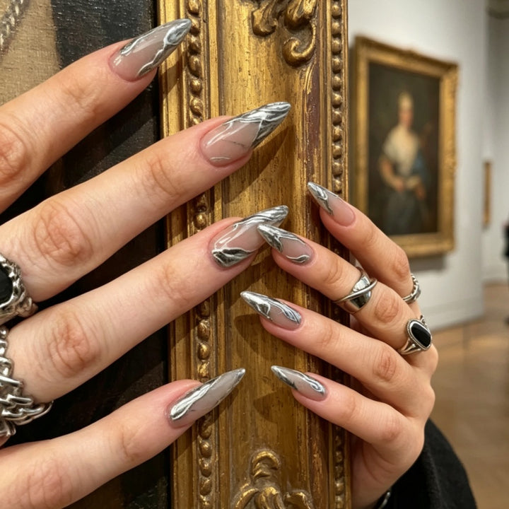 Metallic Marble Art Stiletto Press-On Nails Stornfield
