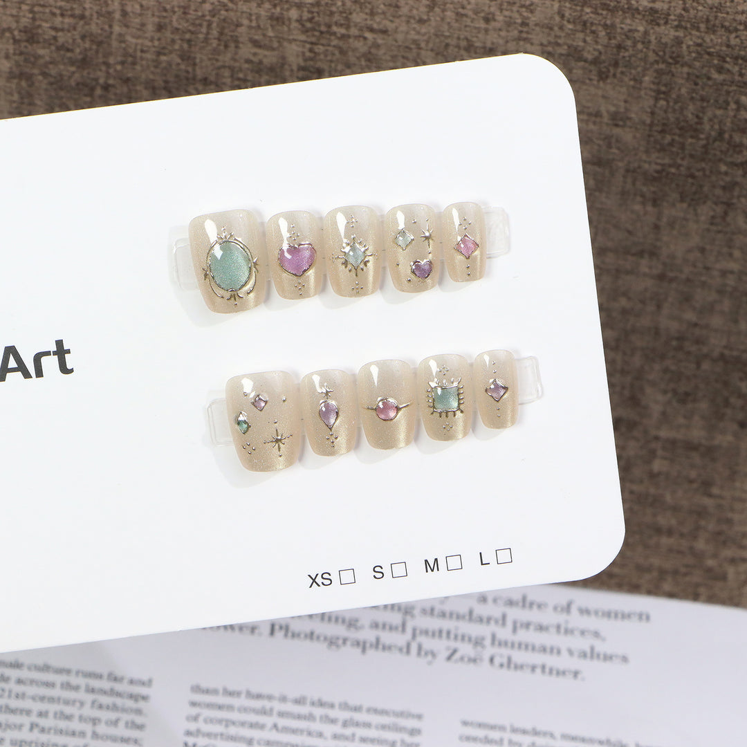 Decorative Press-On Nail Art Set with Gemstone Accents Stornfield