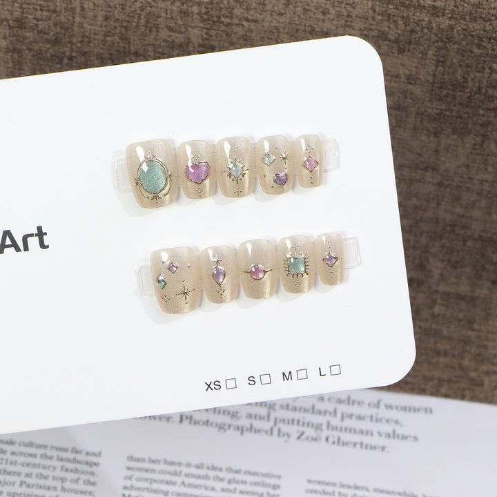 Decorative Press-On Nail Art Set with Gemstone Accents Stornfield