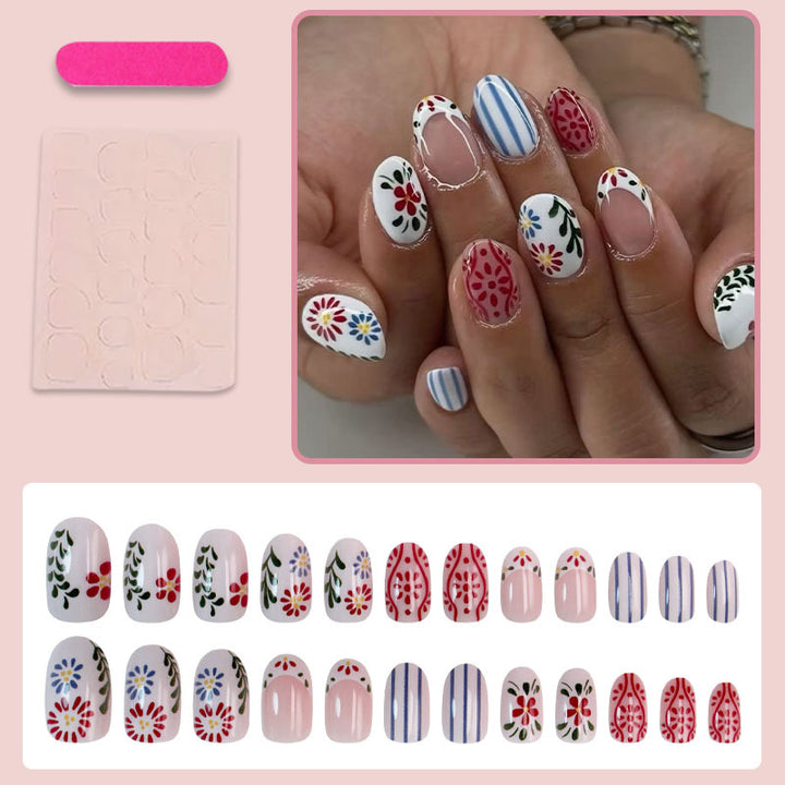 Art nail set with floral and graphic patterns Stornfield