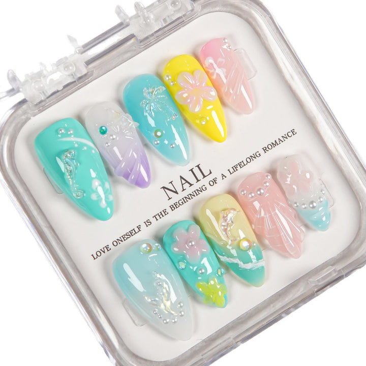 Decorative Press-On Nail Set with Unique Artistry