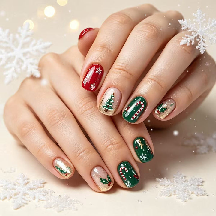 Artificial nails in festive Christmas design Stornfield