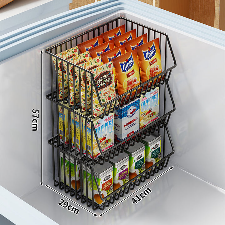 Two-Tier Refrigerator Wire Slide-Out Storage Basket Organizer with Stackable Removable Bins