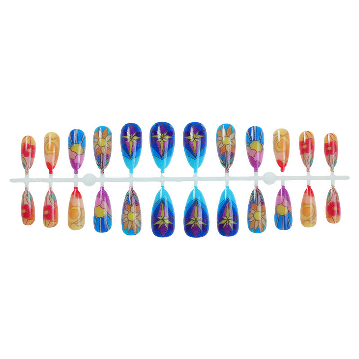 Artistic Press-On Nail Art Set with Floral and Geometric Patterns Stornfield