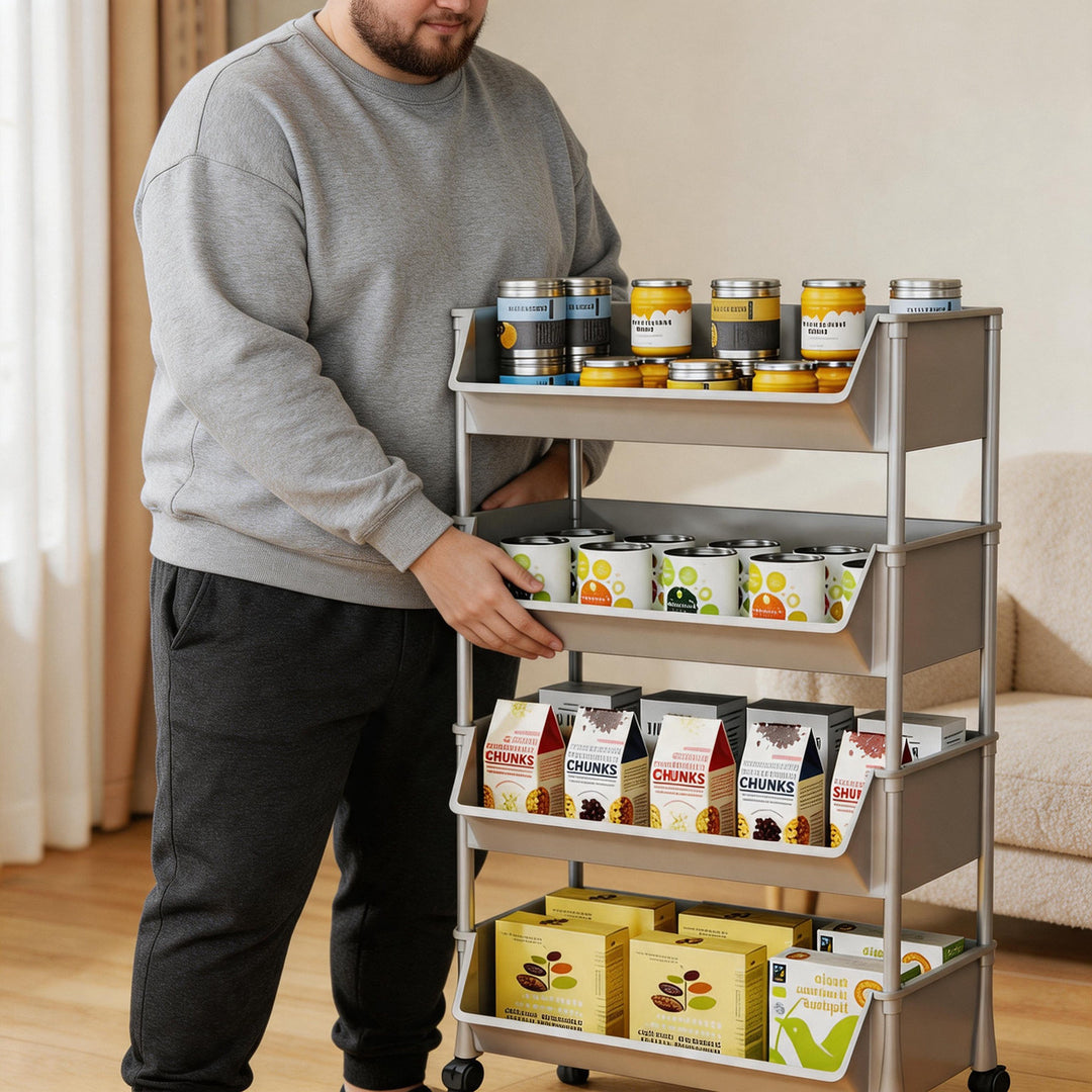 Compact Two-Tier Rolling Storage Cart with Detachable Hooks and Deep Lower Bin