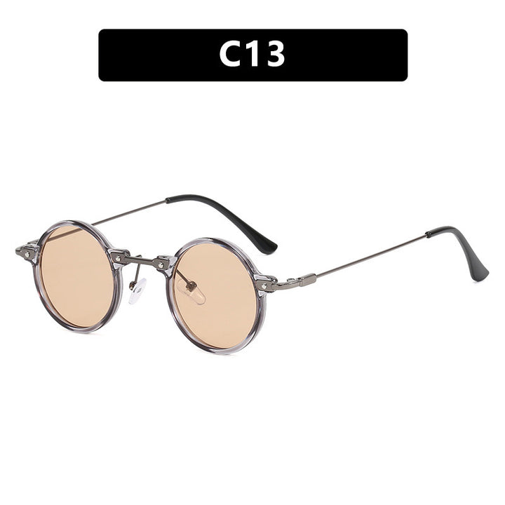 Women's round sunglasses with stylish metal frame and large blue lenses Stornfield