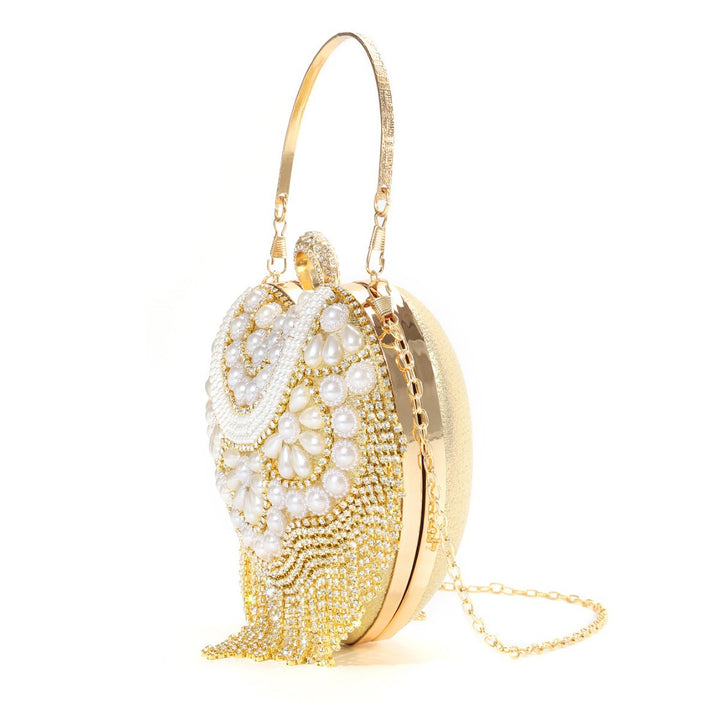 Heart-Shaped Crystal-Decorated Evening Handbag