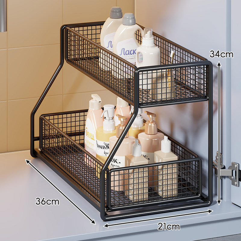 Multi-Level Pull-Out Mesh Under-Sink Organizer with Slide Rails