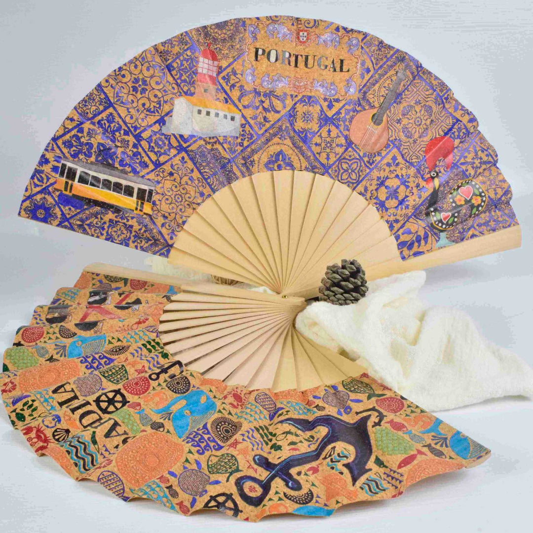 Ladies fan with cultural motif and elegant wooden frame Stornfield