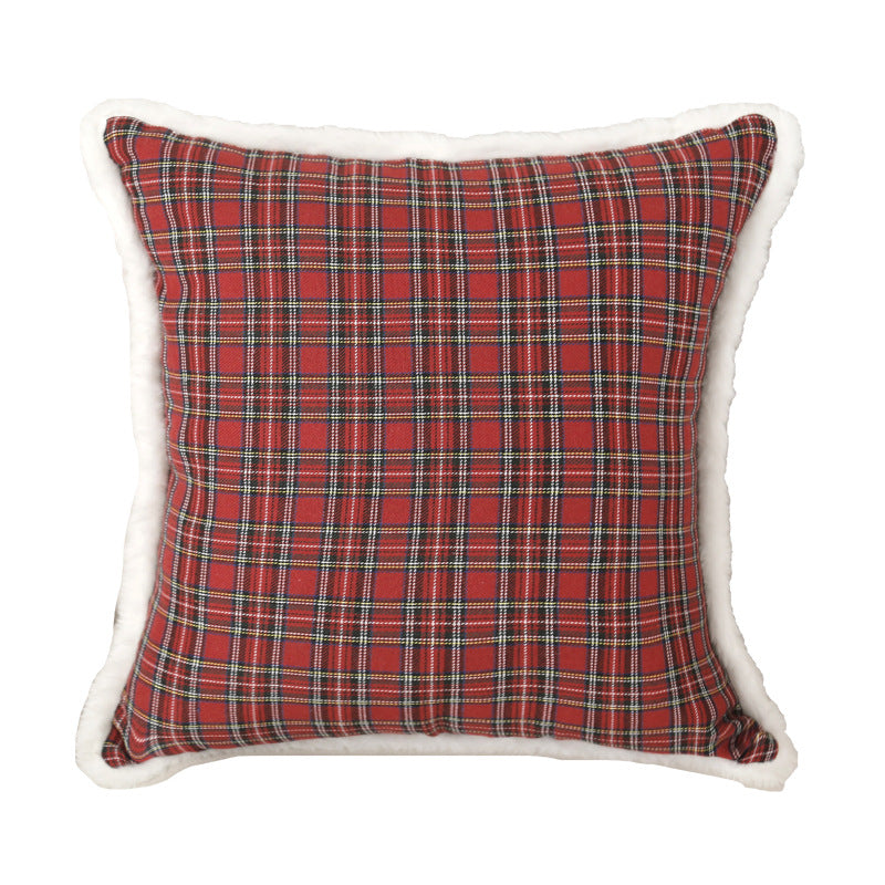 Plaid Holiday Decorative Throw Pillow with Embroidered Snowflake Motif and Hidden Zipper