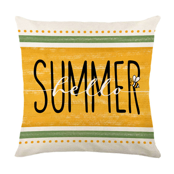 Decorative Seasonal Hello Summer Cotton-Linen Throw Pillow Cover