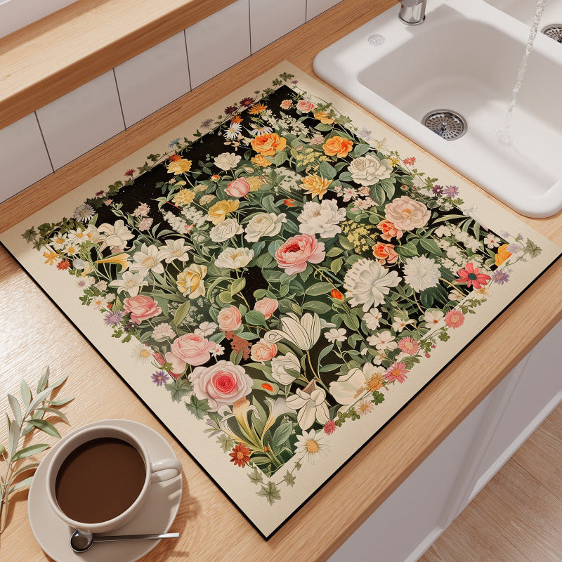 Floral-Themed Kitchen Counter Mat Stornfield