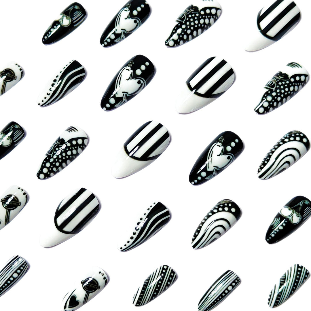 Creative Art Nails in Elegant Black-and-White Design Stornfield