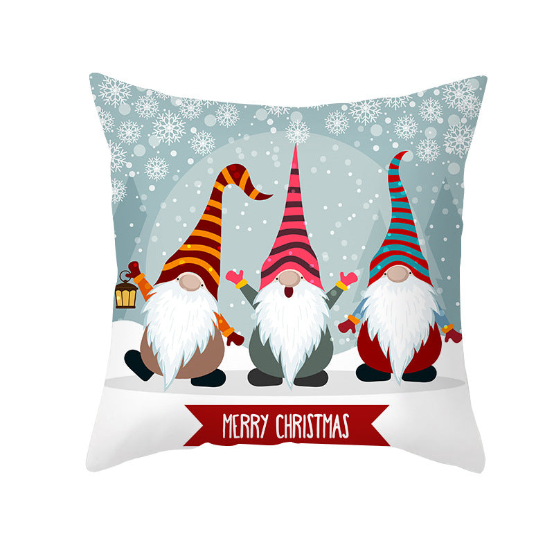 Holiday Decorative Throw Pillow Plush Polyester Cover Festive Santa Reindeer Snowman Print