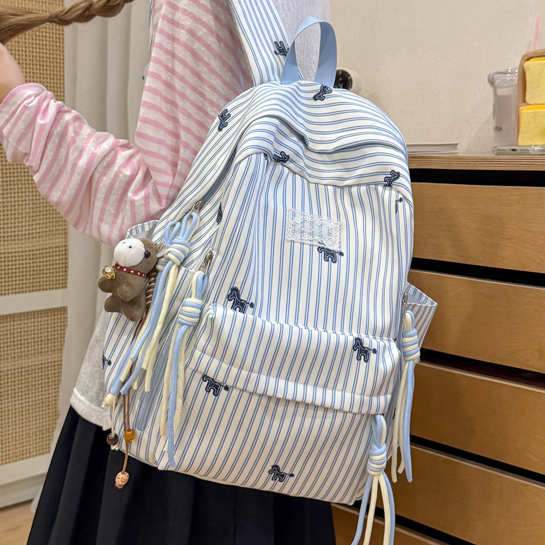 Playful Animal-Themed Striped Backpack Stornfield