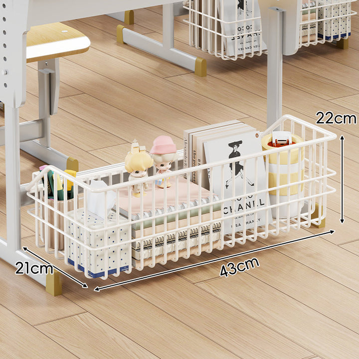 Under-Desk Sliding Wire Storage Basket Organizer with Mounting Clips