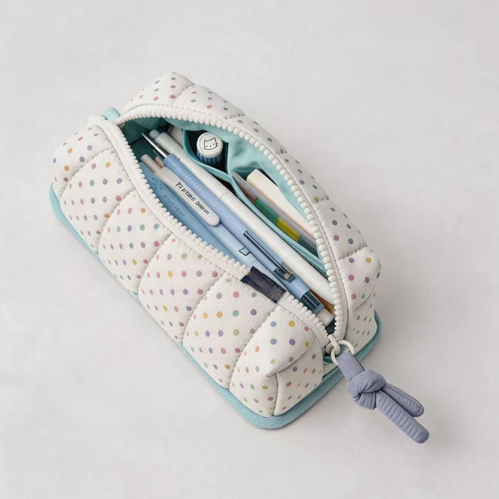 Quilted Multi-Compartment Zippered Pencil Case