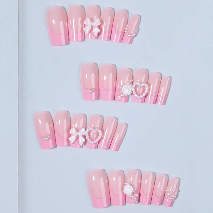 Artificial nail set with romantic heart and flower decorations Stornfield